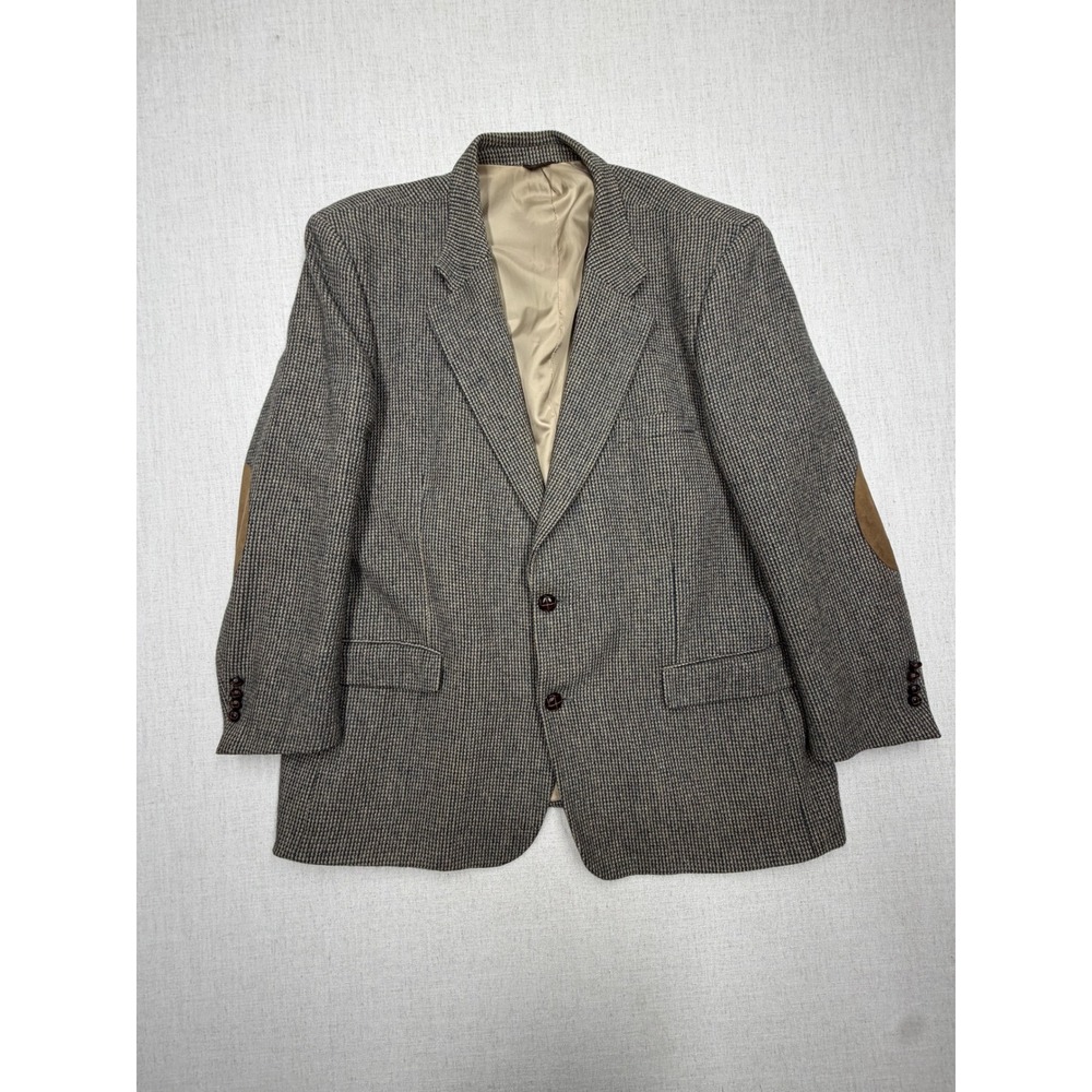 Oak Hill Mens 100% Lambswool Blazer Sport Coat Elbow Patches Blue Tan Check
